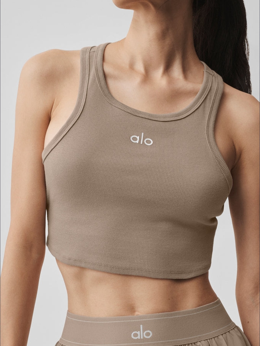 ALO Yoga Women’s Taupe Ribbed Crop Tank